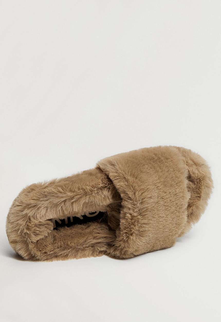 MANGO - Furry slipper - brown