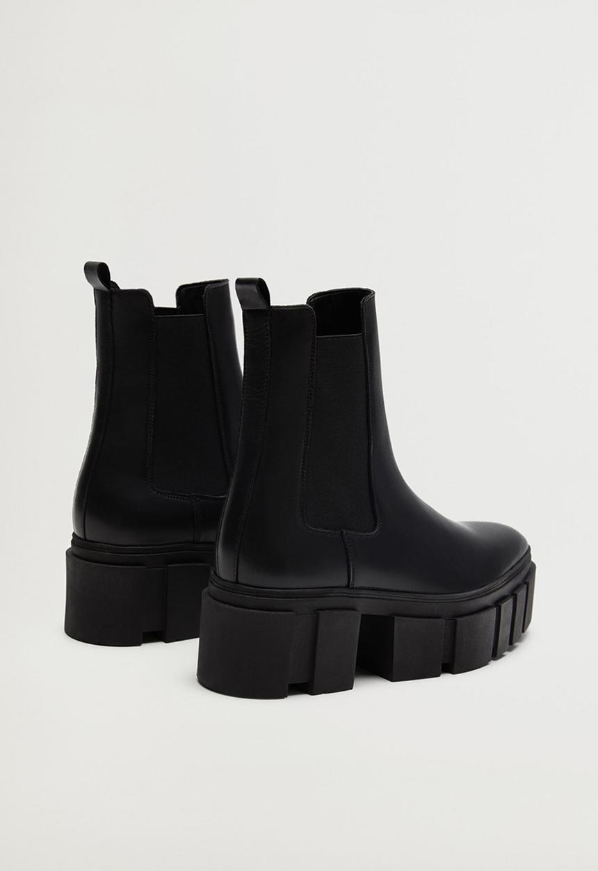 MANGO - Tractor leather ankle boot - black