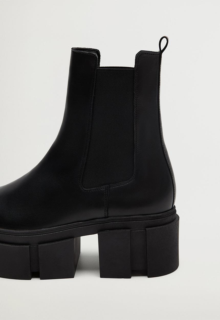 MANGO - Tractor leather ankle boot - black