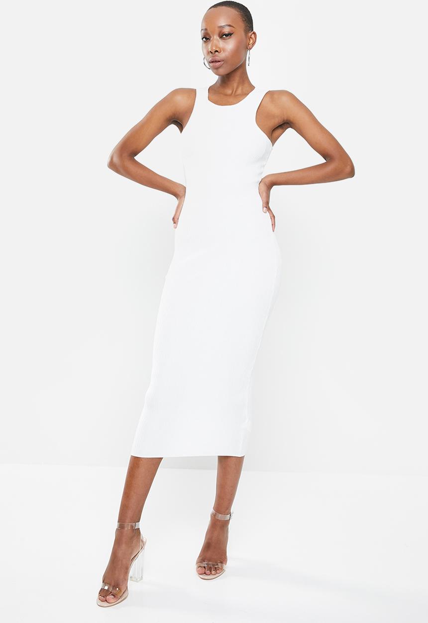 Missguided - Rib textured midi dress - white