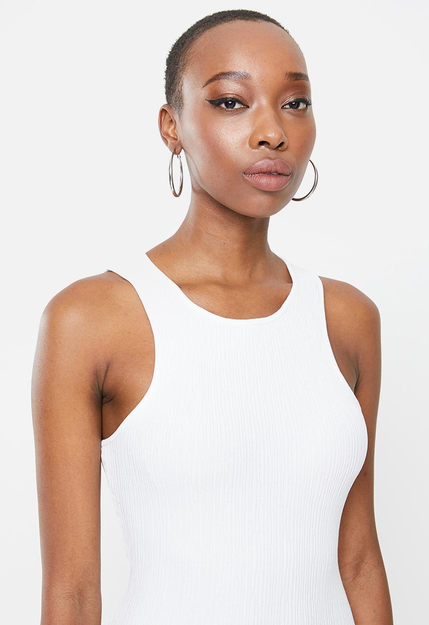 Missguided - Rib textured midi dress - white