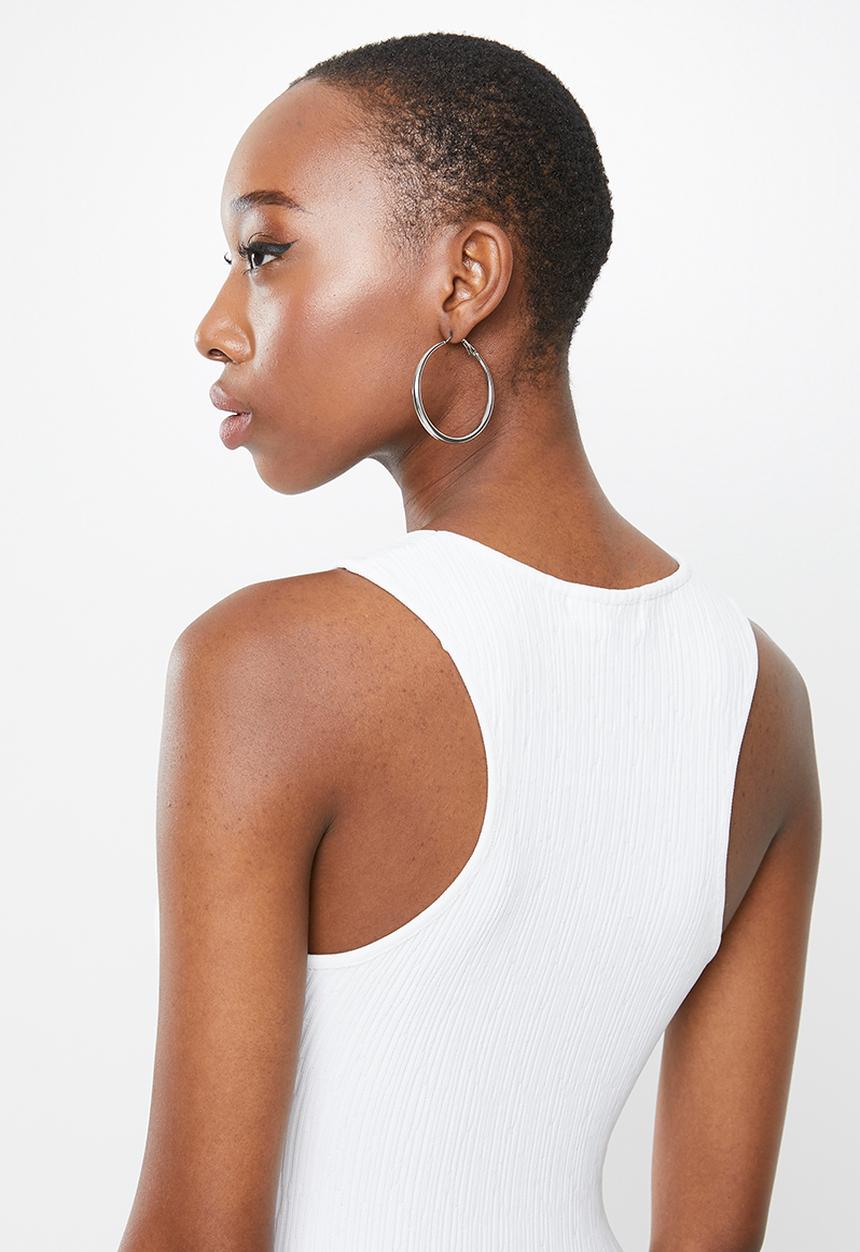 Missguided - Rib textured midi dress - white