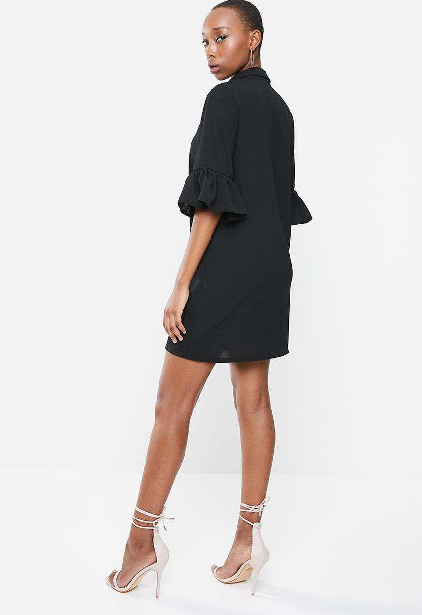 Missguided - Frill cuff shirt dress short sleeve - black