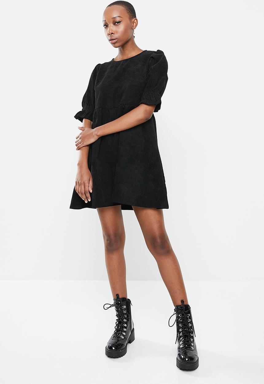 Missguided - Oversized cord smock dress frill sleeve - black