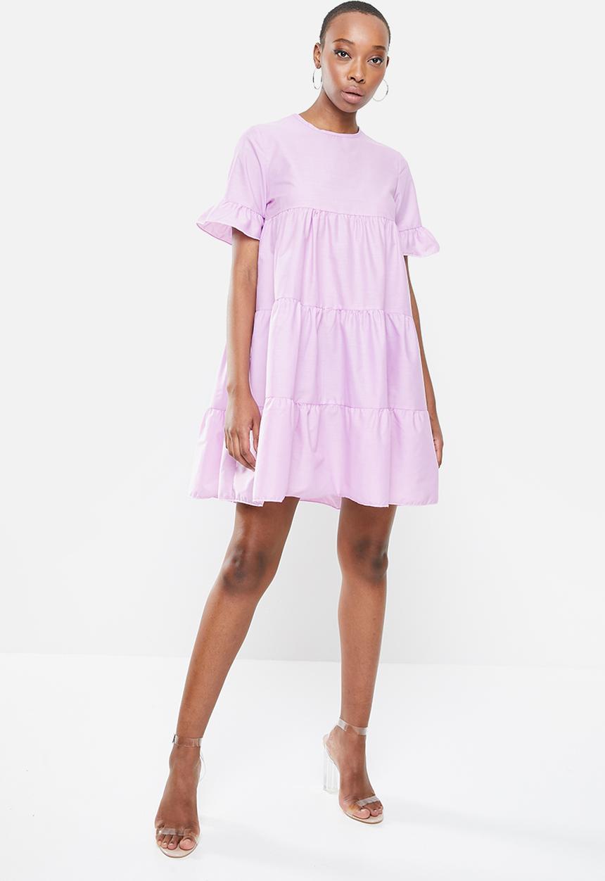 Missguided - Frill sleeve smock dress short sleeve  - purple 