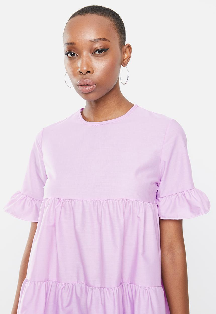 Missguided - Frill sleeve smock dress short sleeve  - purple 