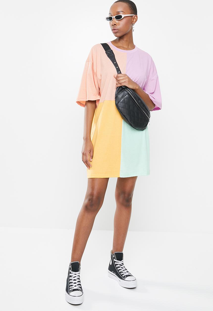Missguided - Oversized T-shirt dress short sleeve colour block - multi