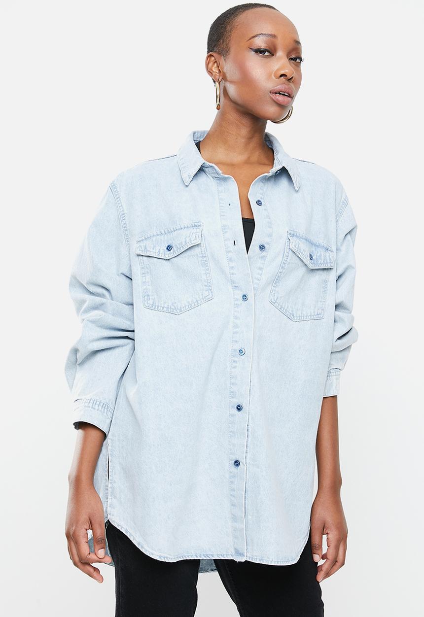Missguided - Boyfriend fit oversized denim shirt - blue