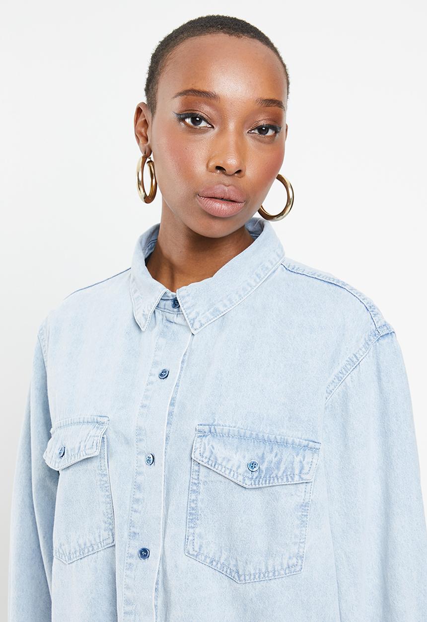 Missguided - Boyfriend fit oversized denim shirt - blue