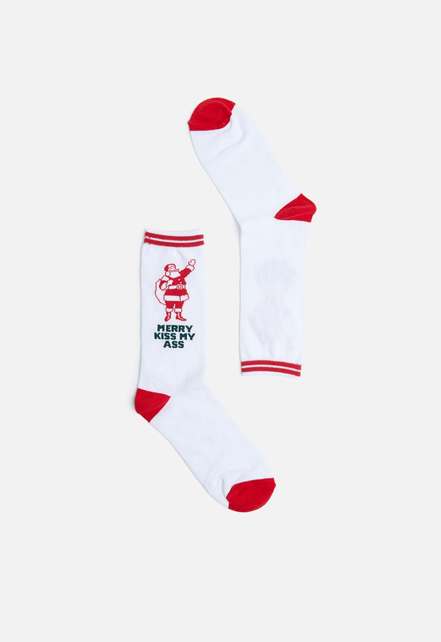 Cotton On - Merry kiss my socks - white & red