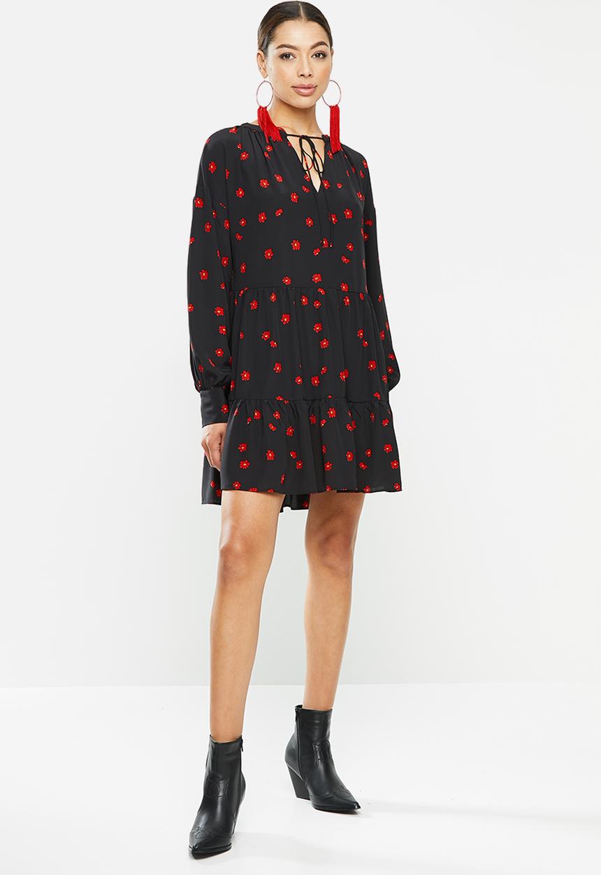 Glamorous - Floral dress - black & red 