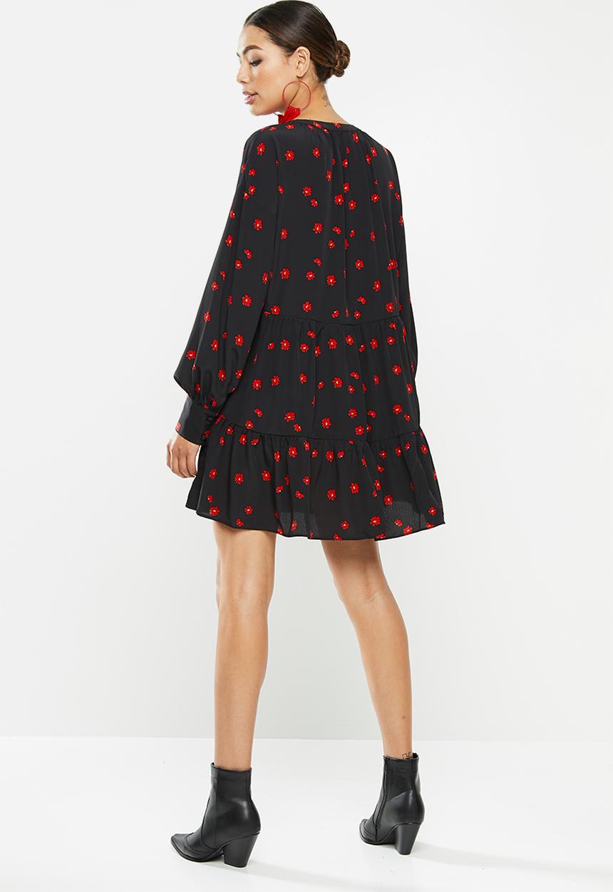 Glamorous - Floral dress - black & red 