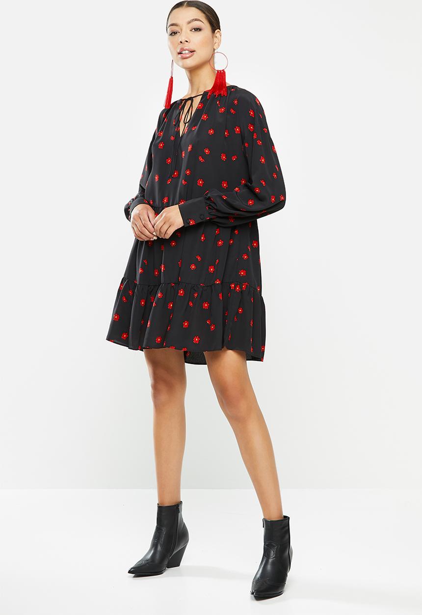 Glamorous - Floral dress - black & red 