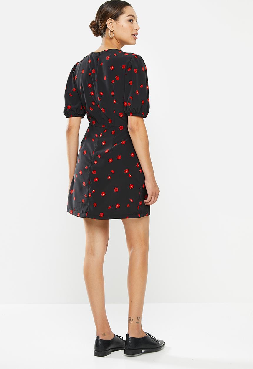 Glamorous - Puff sleeve mini dress - black & red 