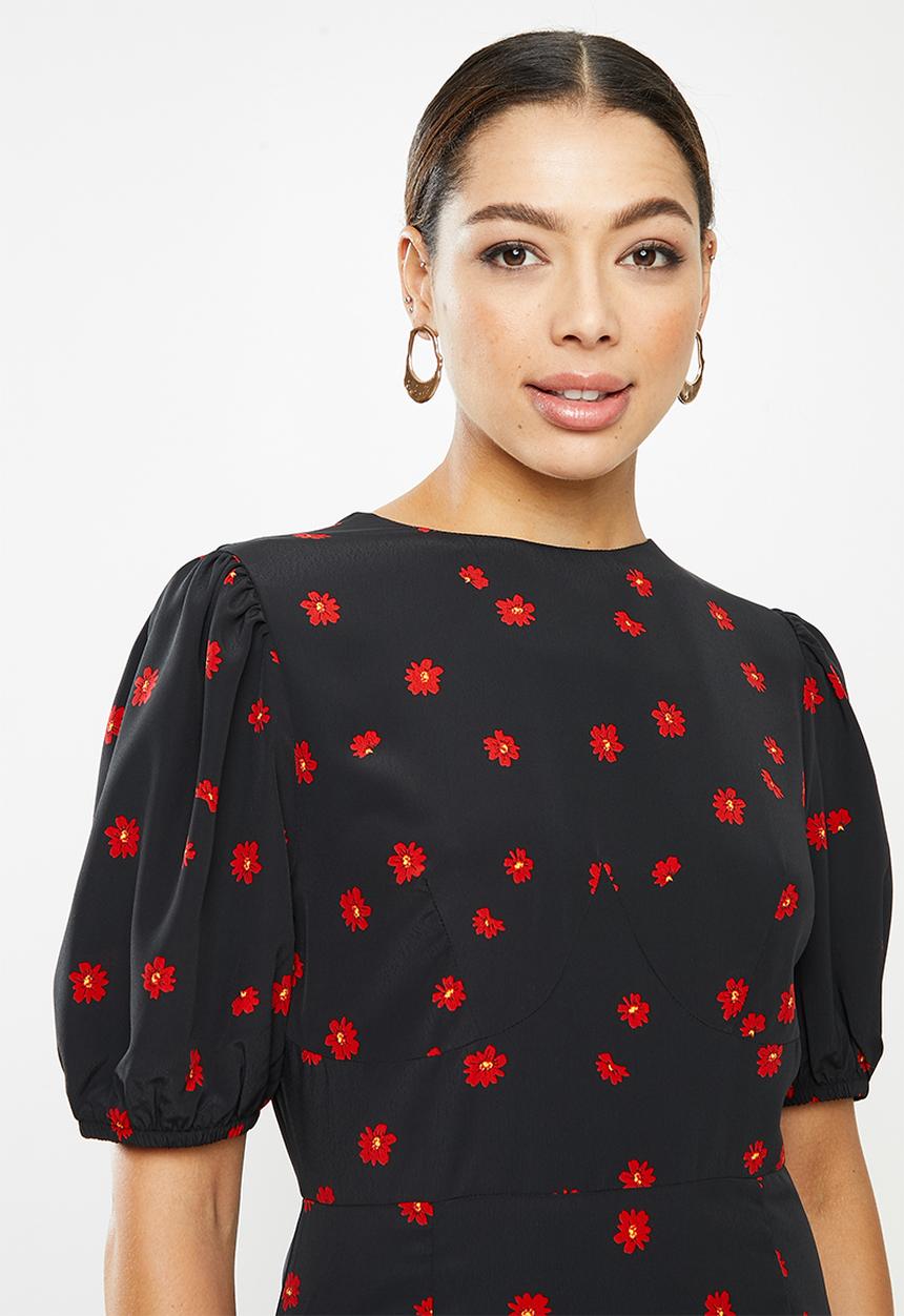 Glamorous - Puff sleeve mini dress - black & red 