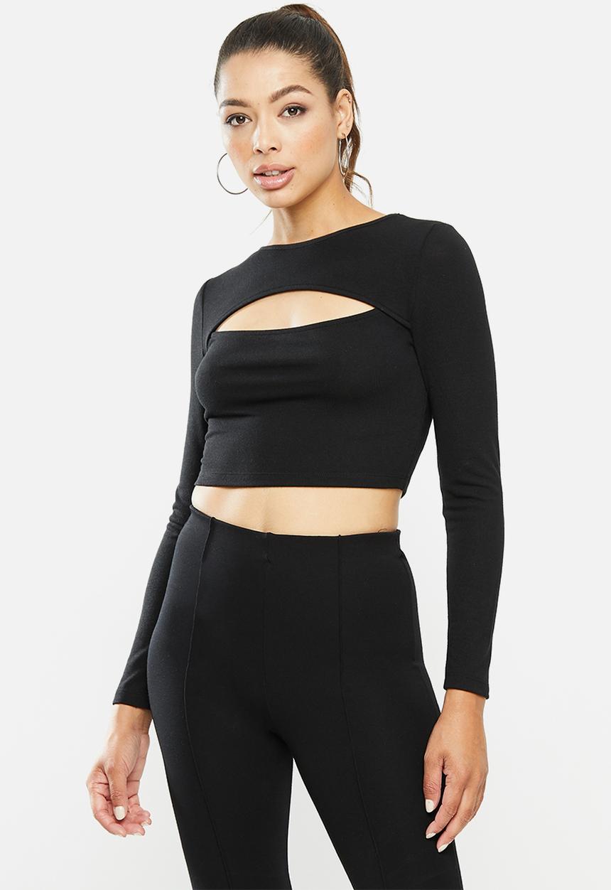 Blake - Soft touch wrap crop top - black