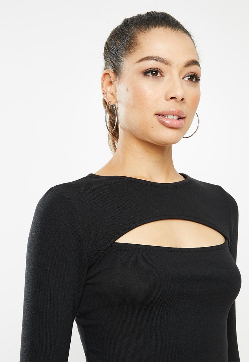 Blake - Soft touch wrap crop top - black