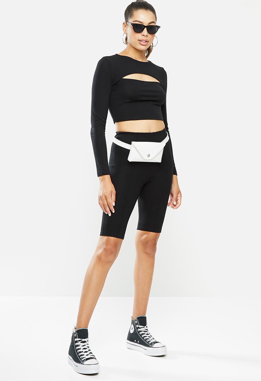 Blake - Soft touch wrap crop top - black