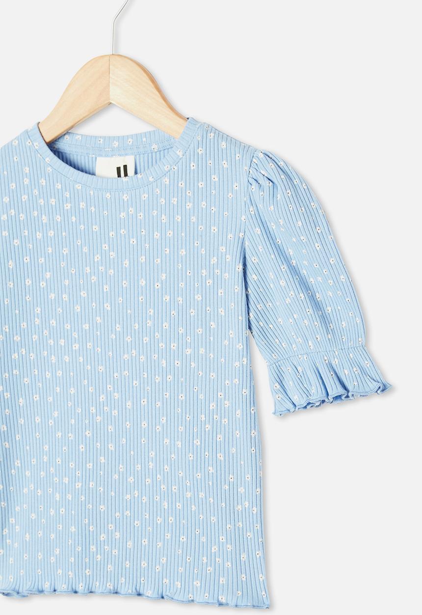 Cotton On - Lyla rib trumpet sleeve top - blue