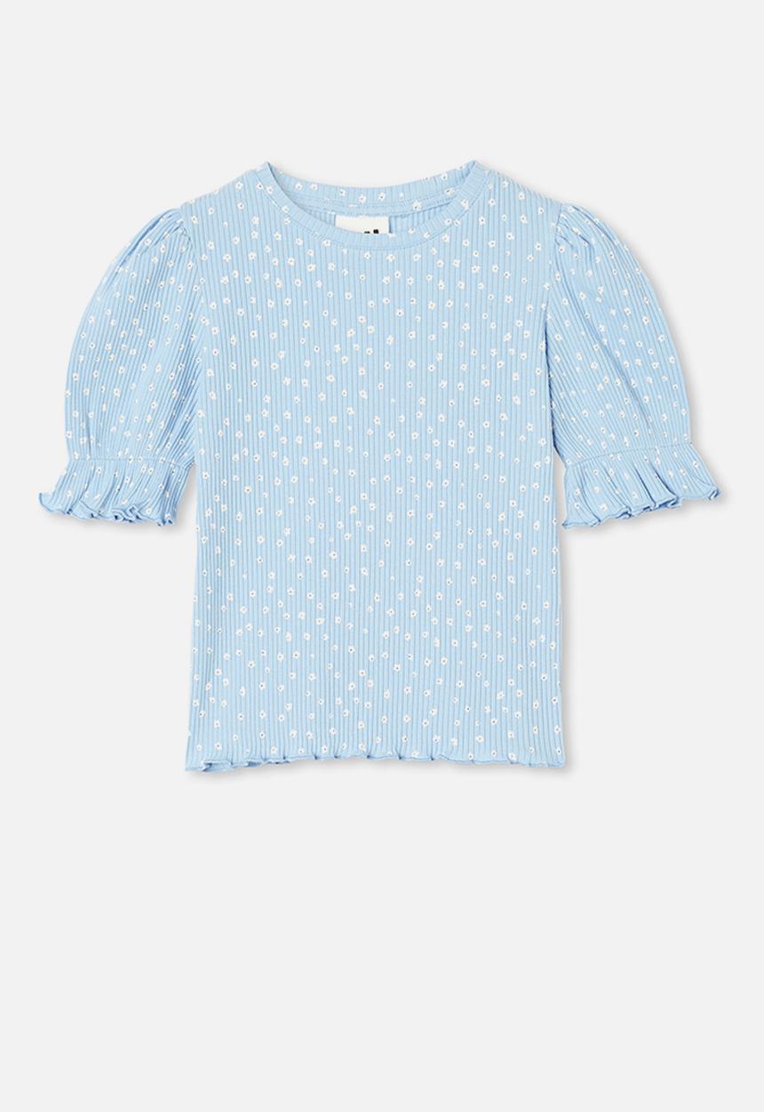 Cotton On - Lyla rib trumpet sleeve top - blue
