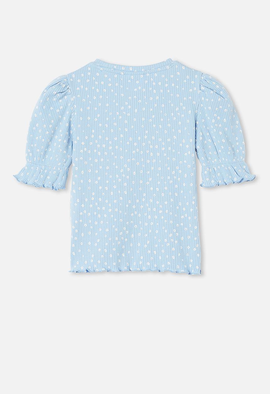 Cotton On - Lyla rib trumpet sleeve top - blue