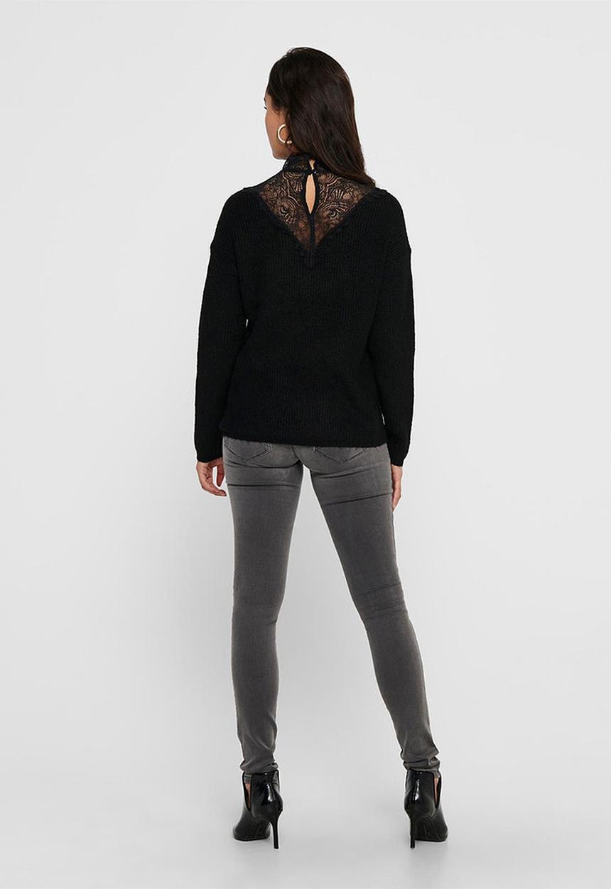 Jacqueline de Yong - Gammy long sleeve lace highneck pullover knit - black