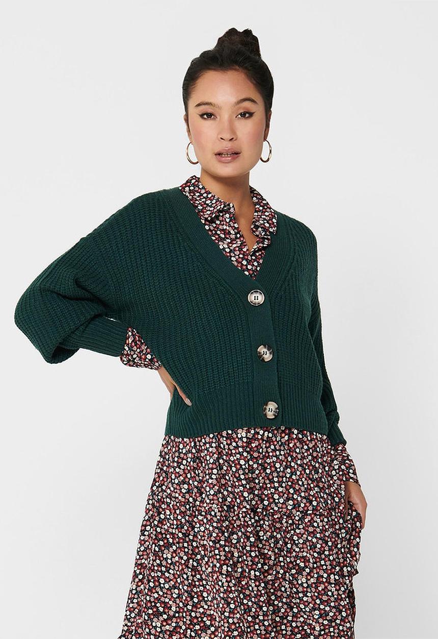 Jacqueline de Yong - Justy long sleeve short cardigan knit - ponderosa pine