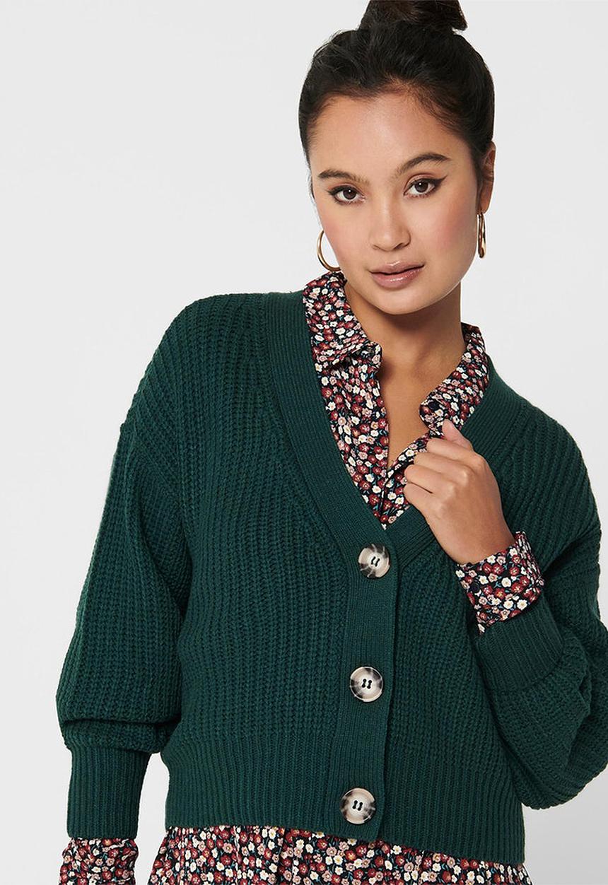 Jacqueline de Yong - Justy long sleeve short cardigan knit - ponderosa pine