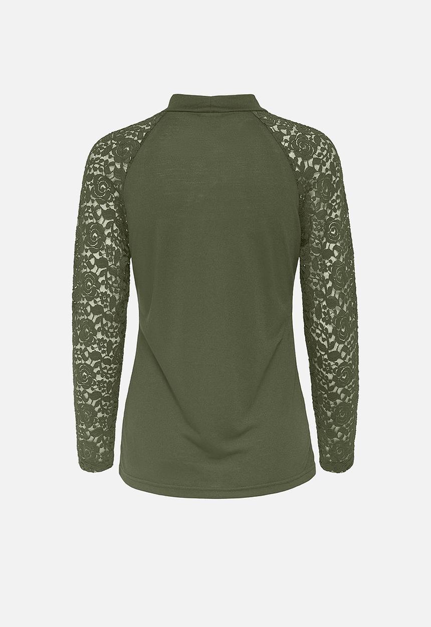 Jacqueline de Yong - Kim long sleeve highneck lace top - kalamata