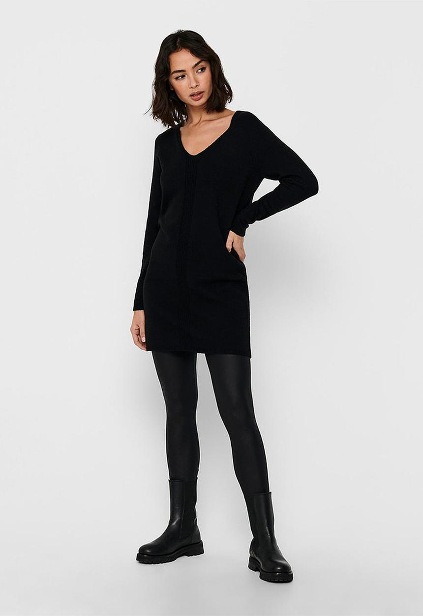 Jacqueline de Yong - Marco long sleeve v-neck dress - black