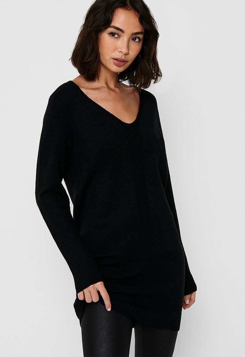Jacqueline de Yong - Marco long sleeve v-neck dress - black