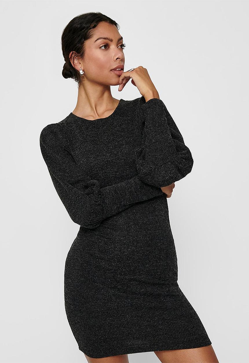 Jacqueline de Yong - Emma long sleeve puff sleeve dress - charcoal