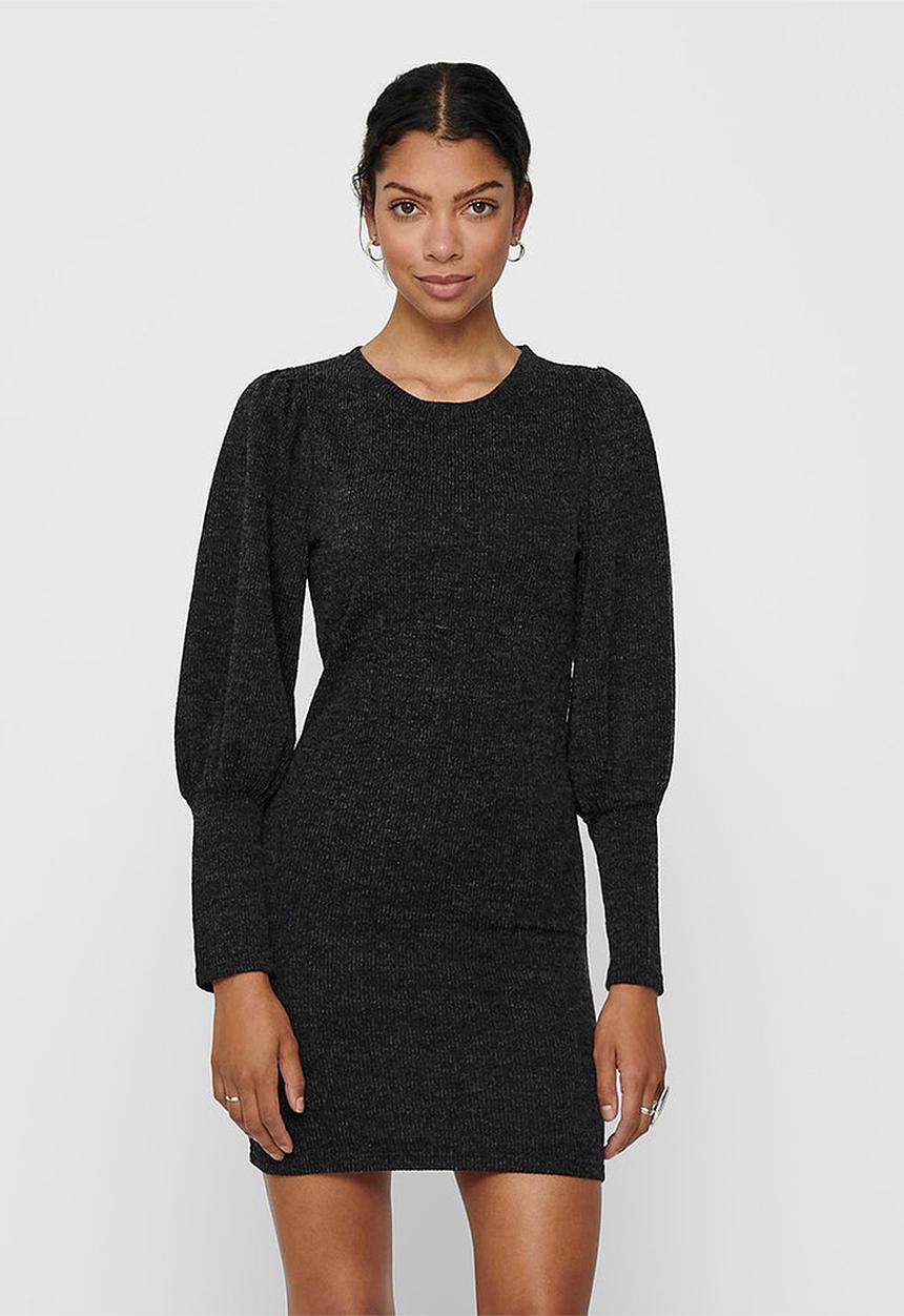 Jacqueline de Yong - Emma long sleeve puff sleeve dress - charcoal