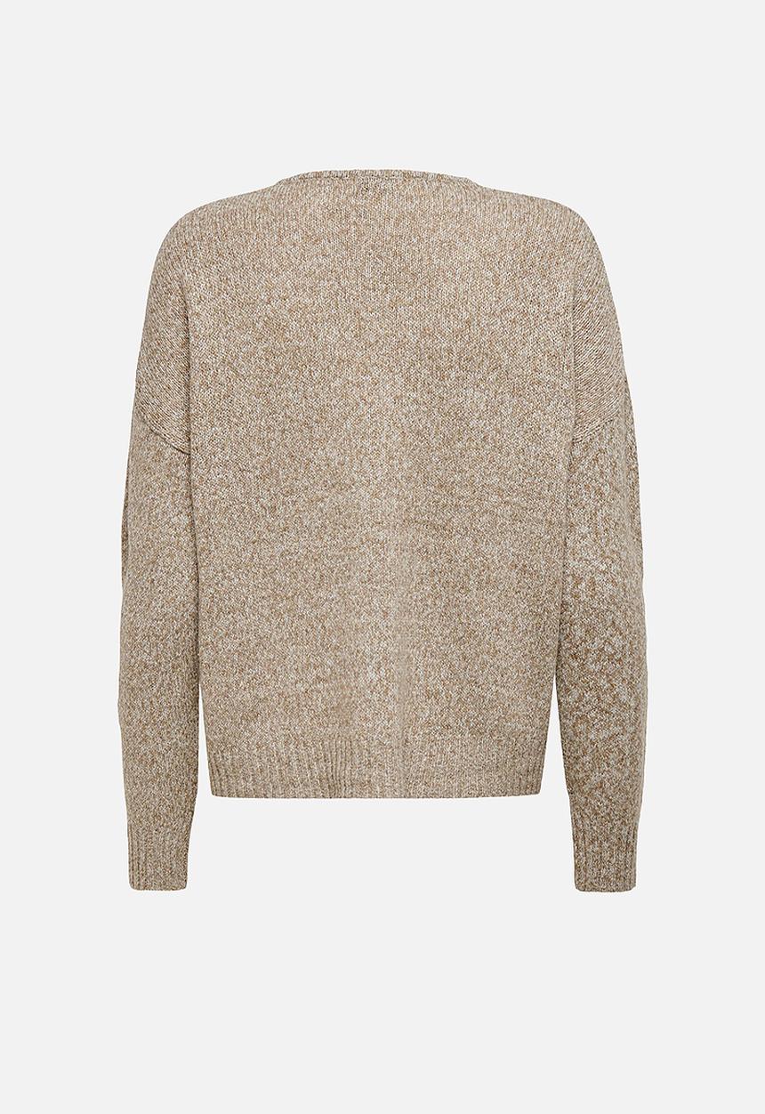 Jacqueline de Yong - Gitta life long sleeve v-neck pullover knit - lead gray melange