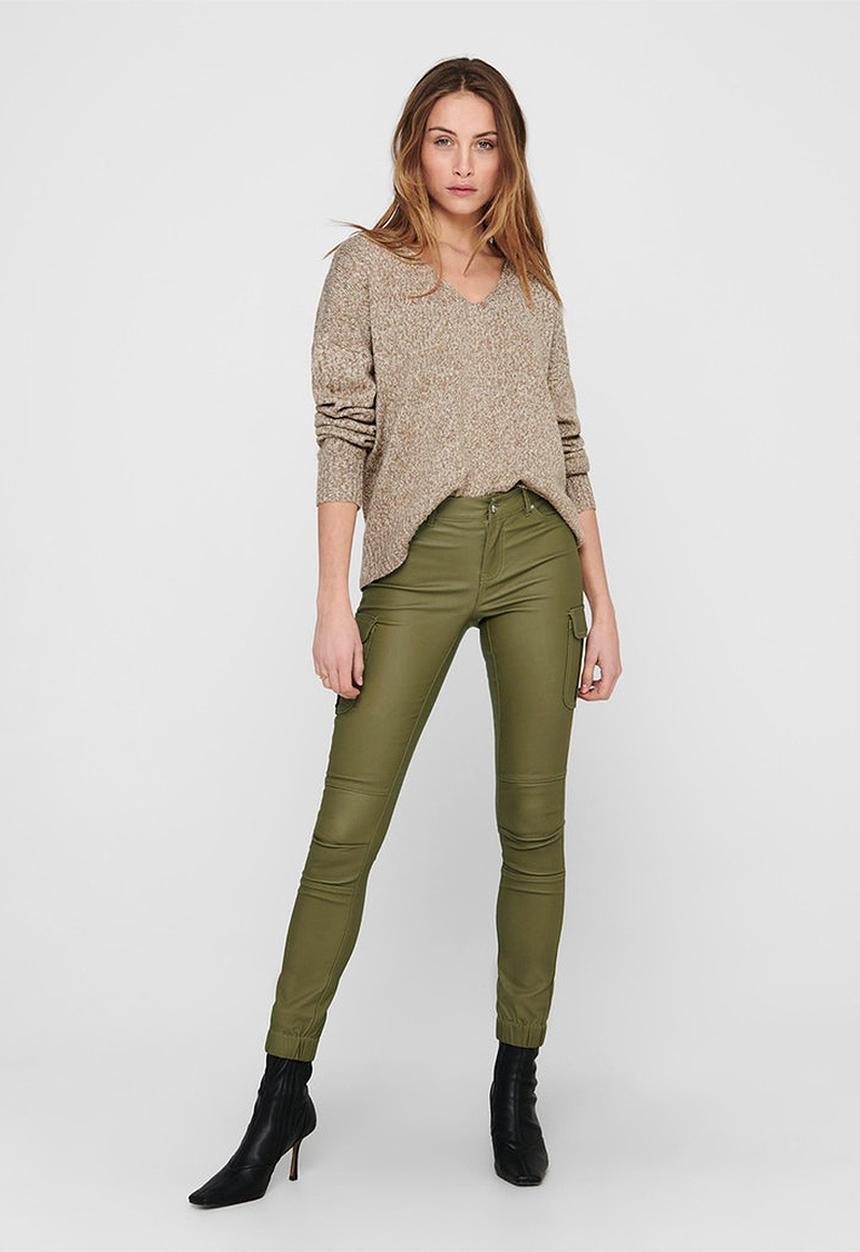 Jacqueline de Yong - Gitta life long sleeve v-neck pullover knit - lead gray melange