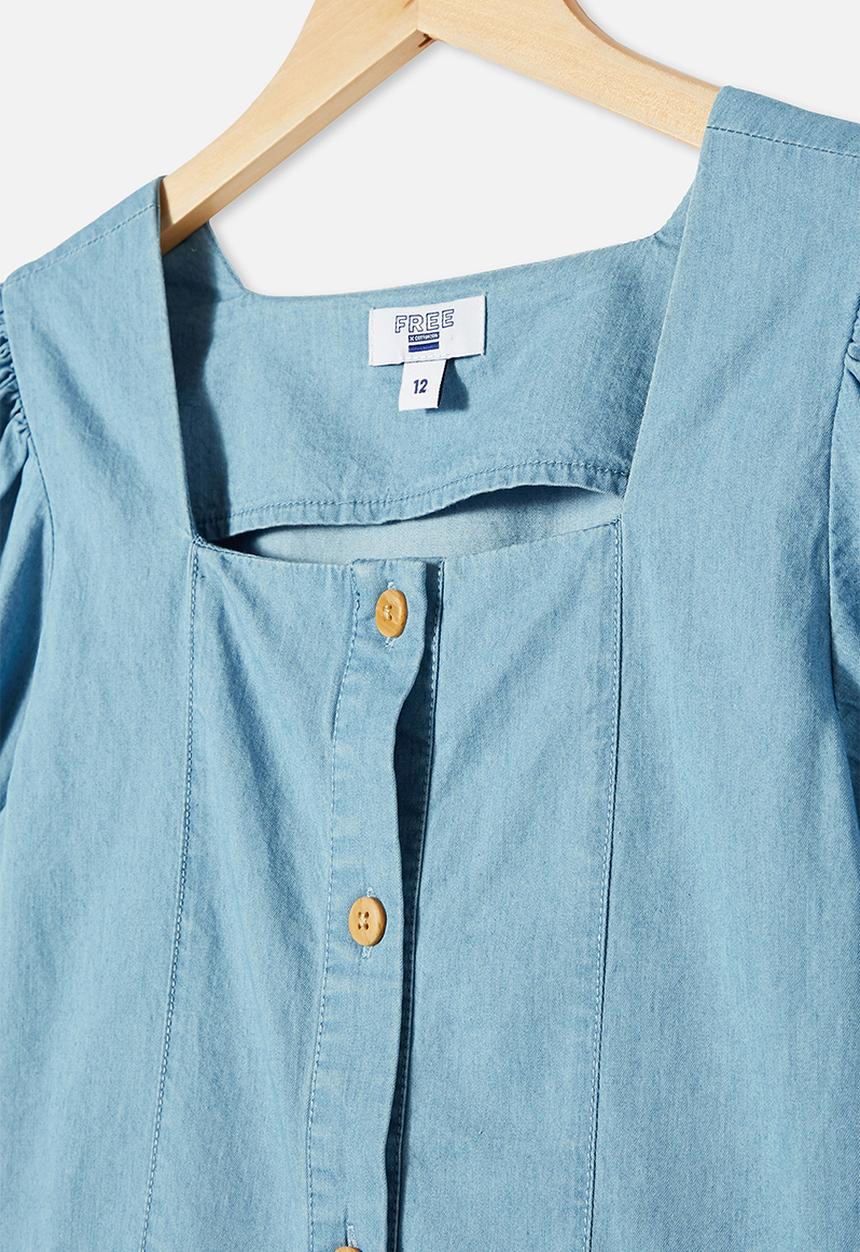 Free by Cotton On - Shiloh puff sleeve top - blue