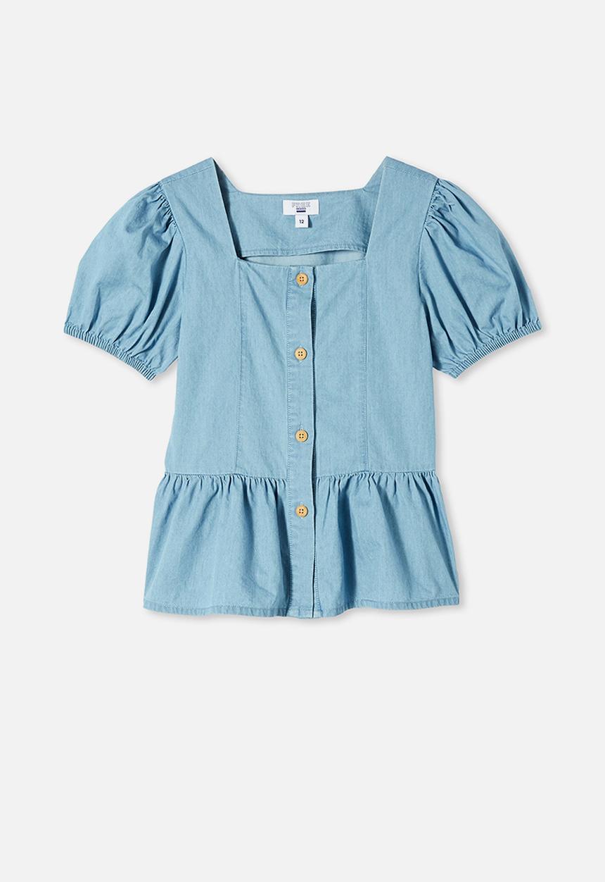 Free by Cotton On - Shiloh puff sleeve top - blue