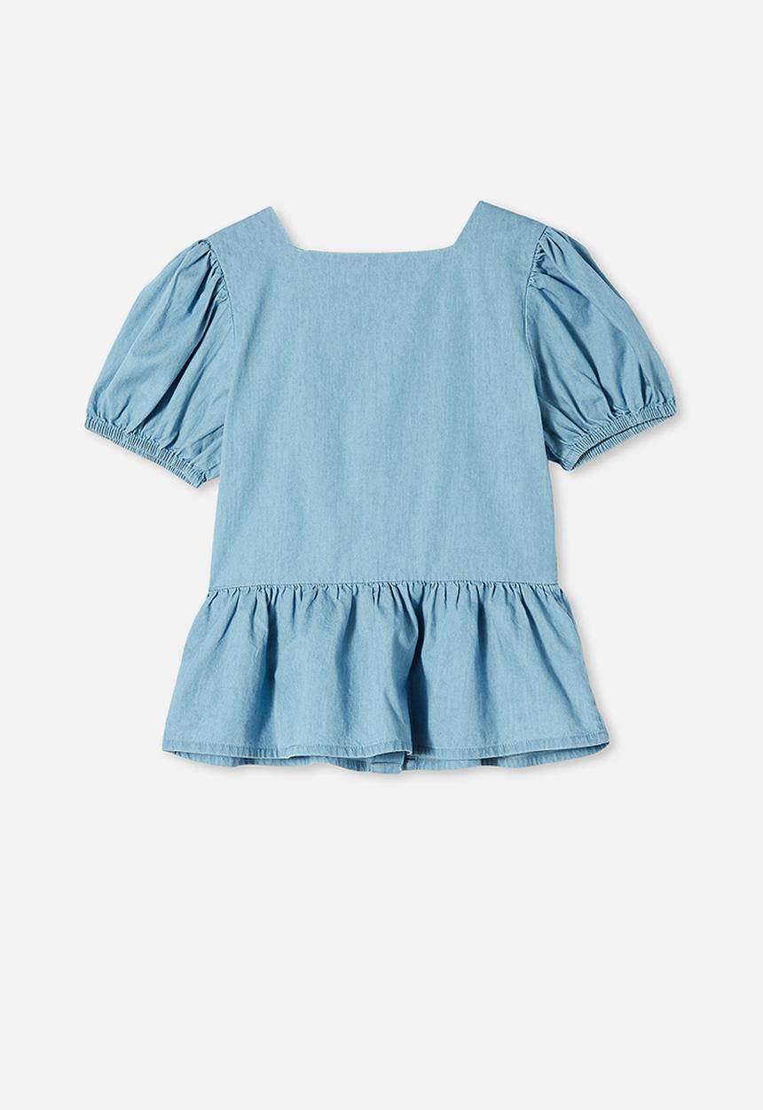Free by Cotton On - Shiloh puff sleeve top - blue