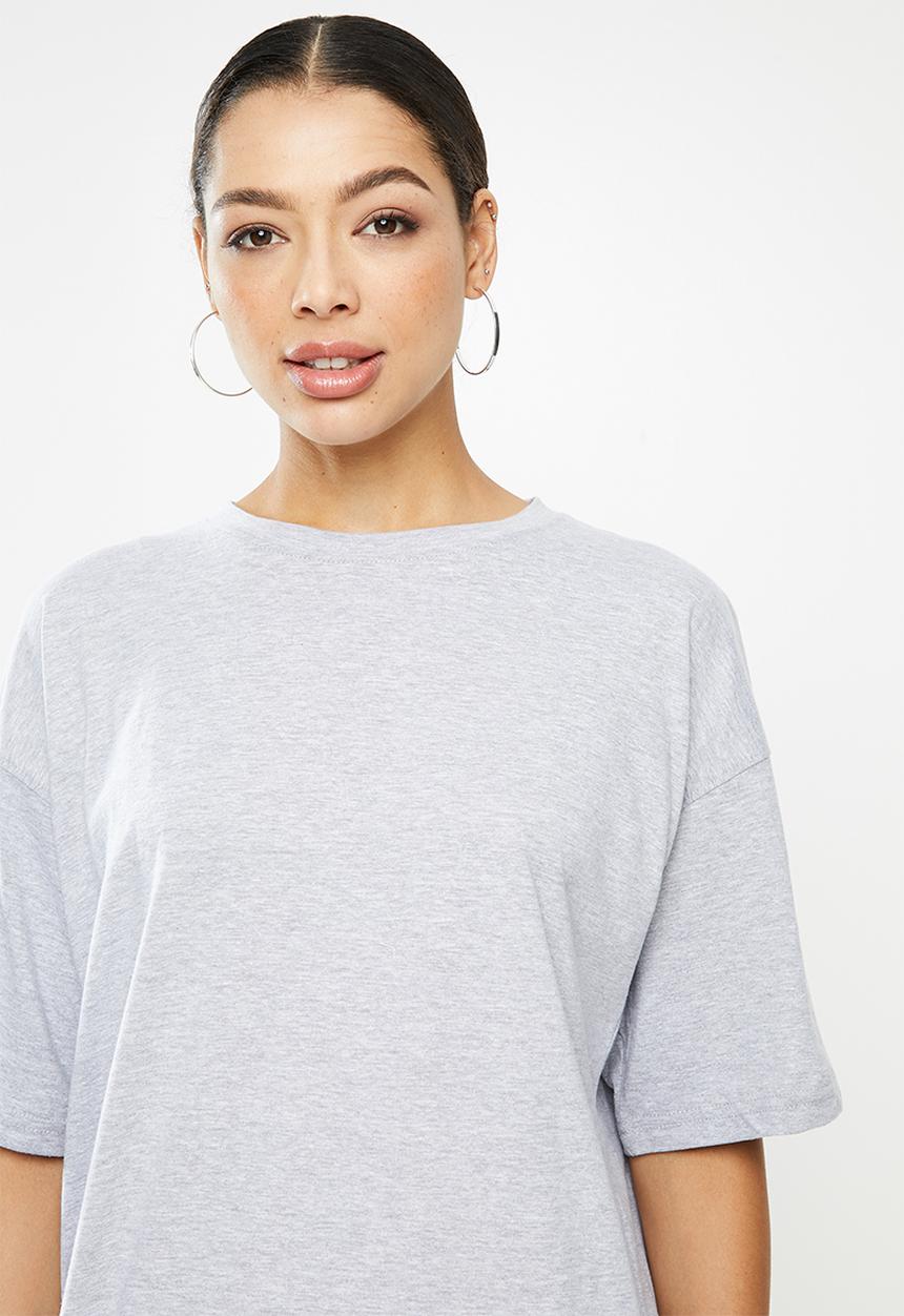 Missguided - Oversized T-shirt dress short sleeve daisy graphic - grey
