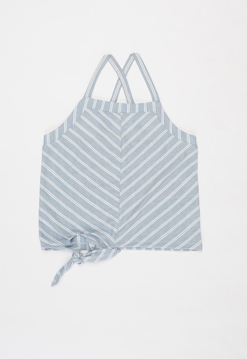 KIDS ONLY - Sharon sleeveless knot top - blue & white 