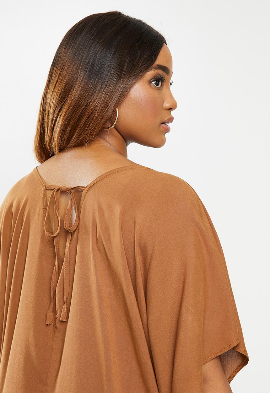 edit Plus - Grown on sleeve v-neck maxi - brown