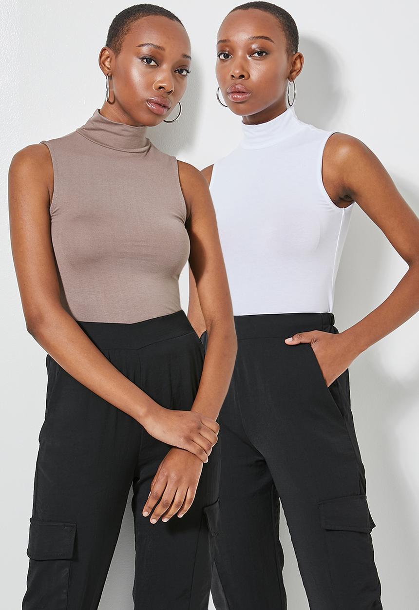 Superbalist - 2 pack turtle neck top - white & brown 