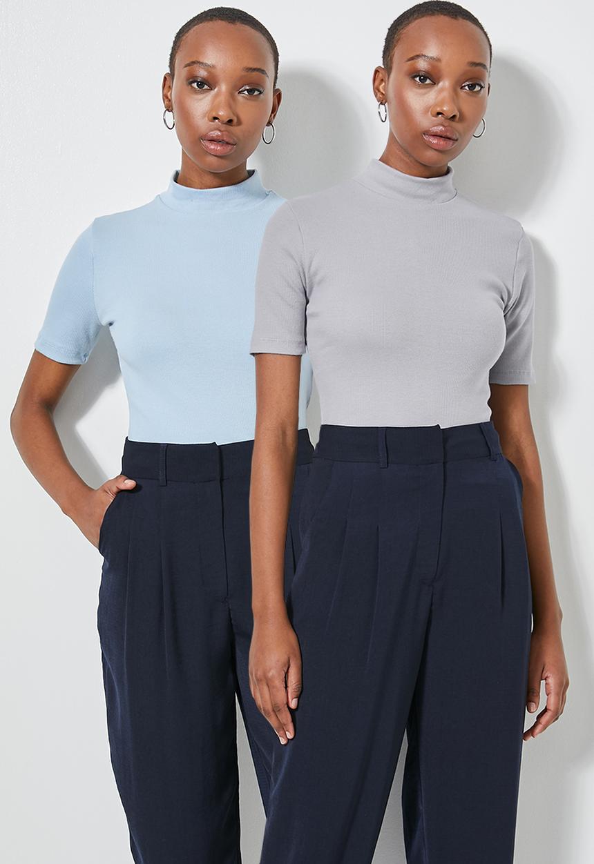 Superbalist - 2 pack lycra rib turtle neck tee's - grey & blue 