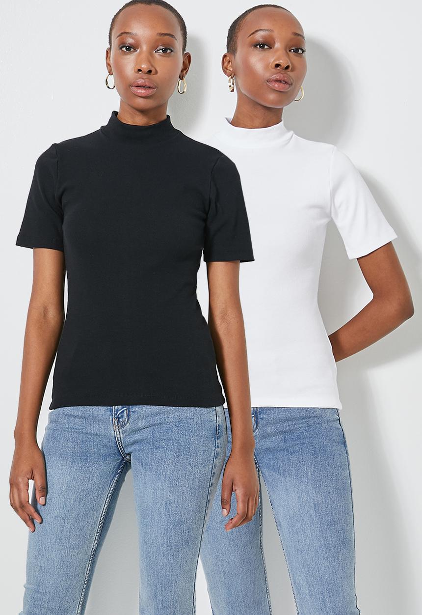 Superbalist - 2 pack lycra rib turtle neck tee's - black & white