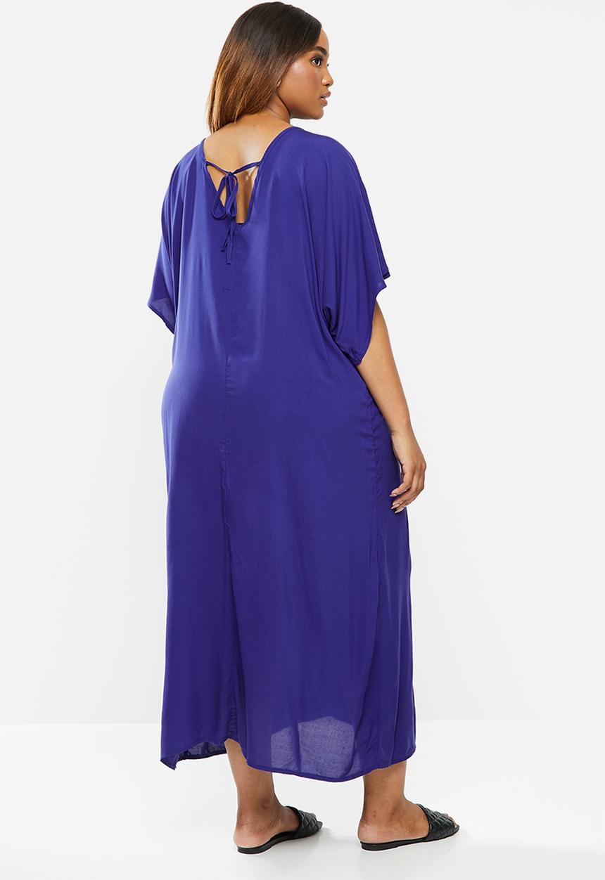 edit Plus - Grown on sleeve v-neck maxi - blue