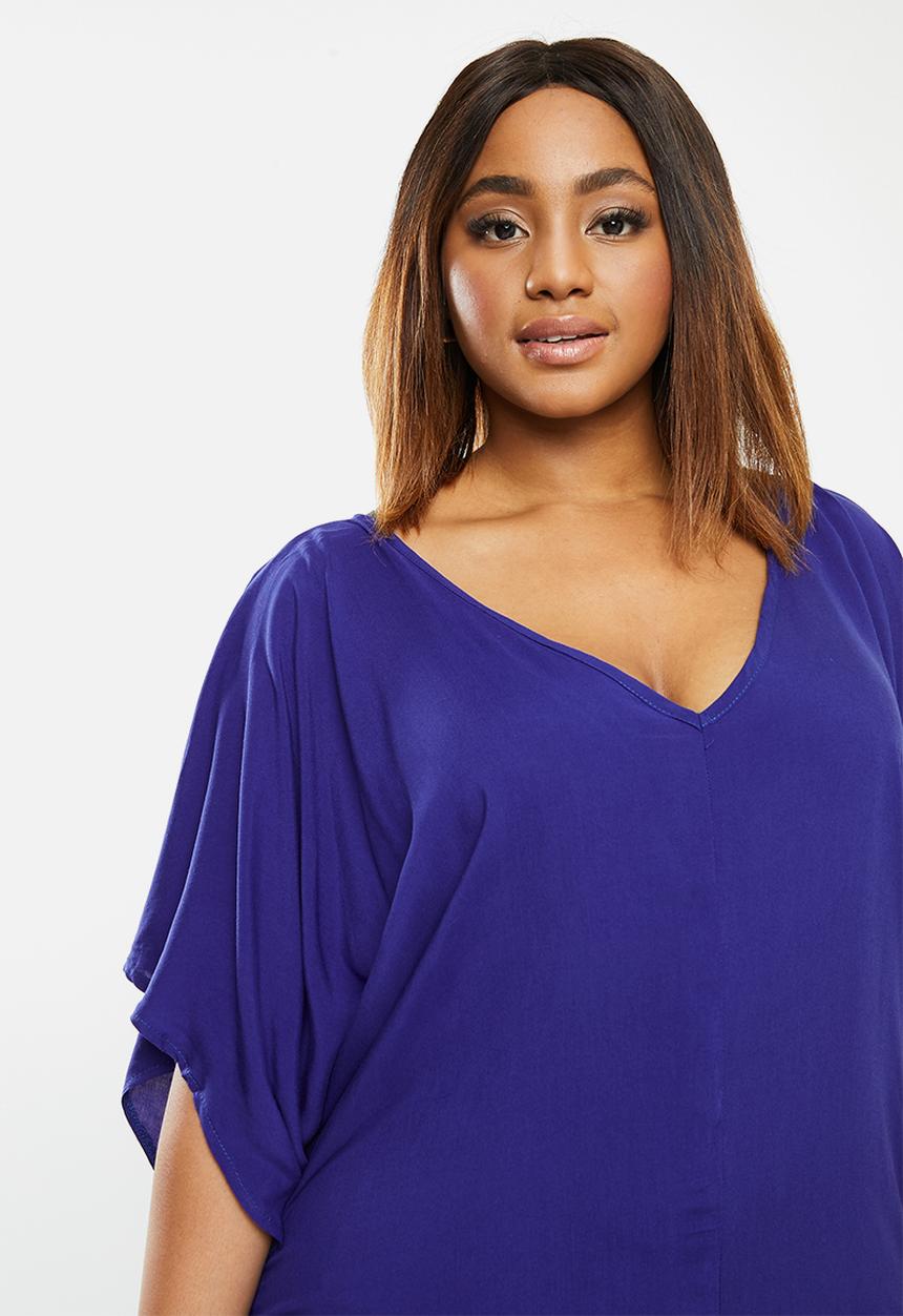 edit Plus - Grown on sleeve v-neck maxi - blue