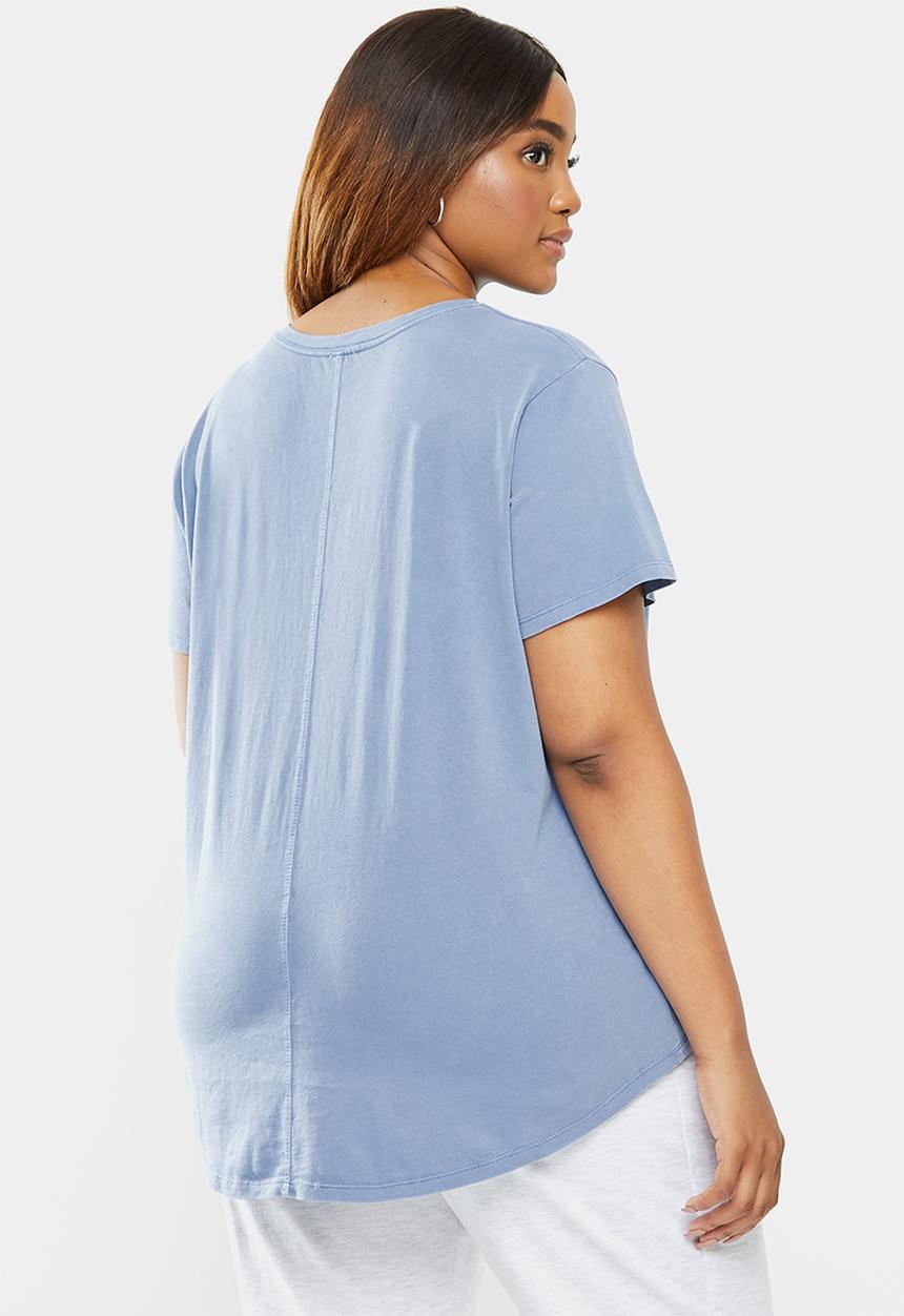 Cotton On - Curve the one crew tee - washed sky blue