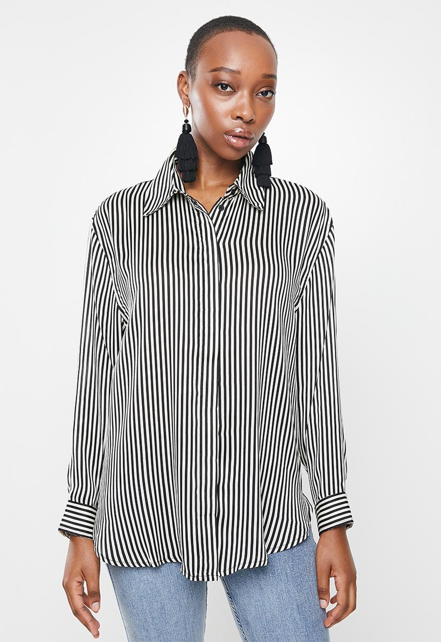 MANGO - Shirt bass - black & white 