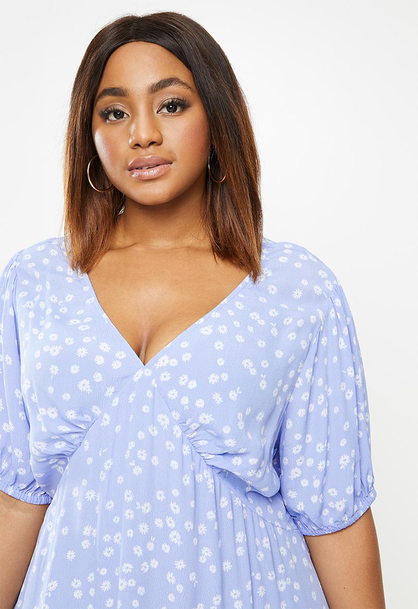 Cotton On - Curve woven miranda mini tea dress - stella daisy powder blue