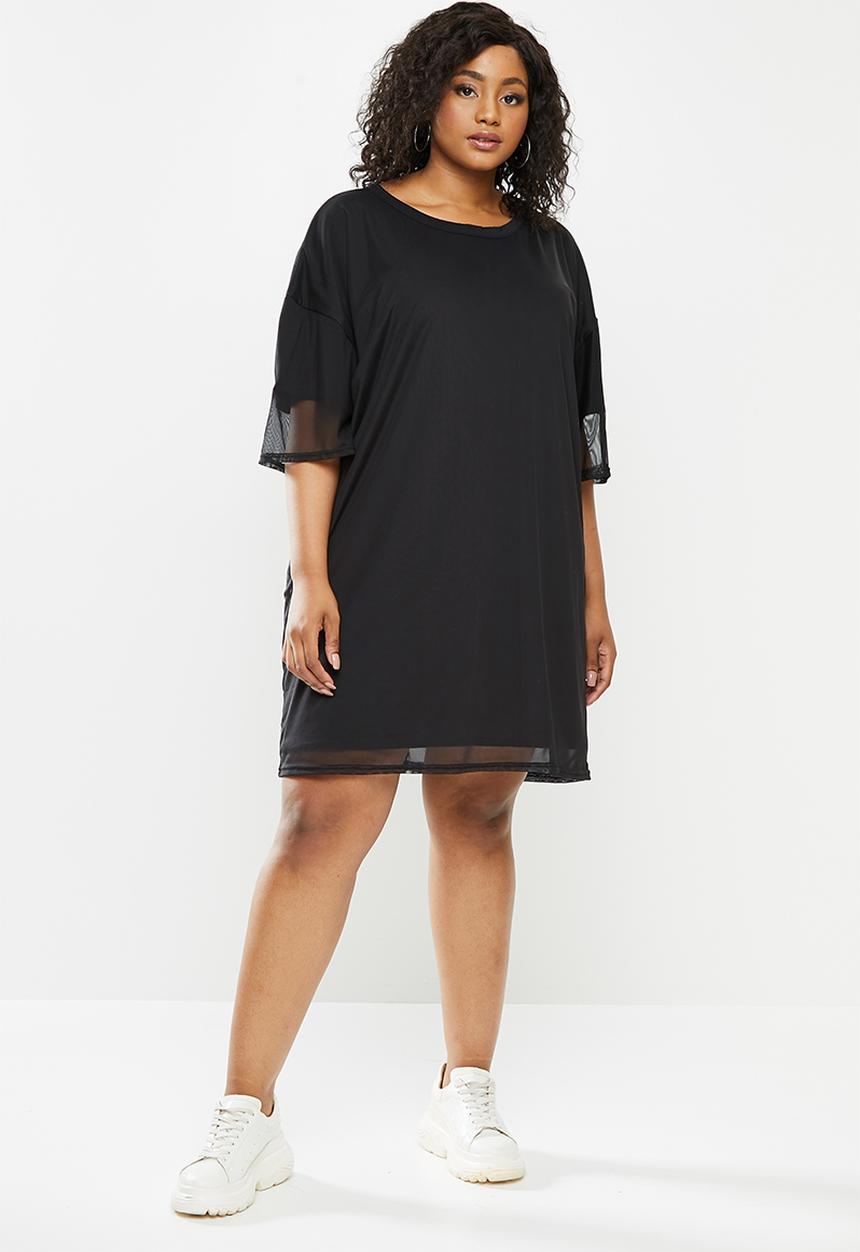 Missguided - Plus size mesh overlay T-shirt dress - black